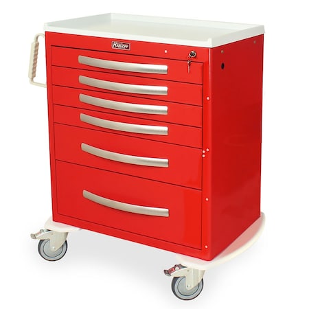 Harloff Lightweight Emergency Cart, Medium Height, Standard Width, Six Drawers, Key Lock MPA3027K06